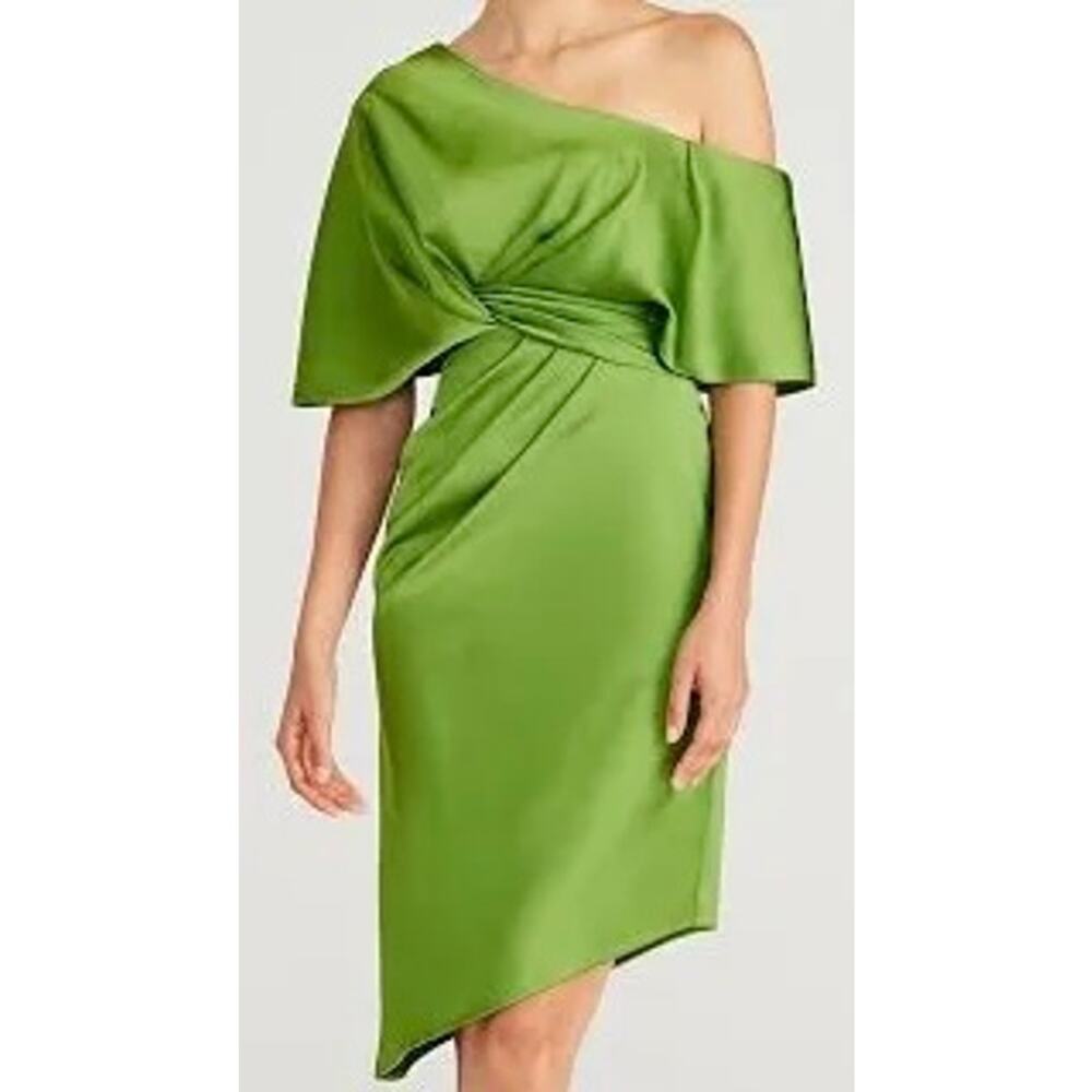 THEIA Polly Satin Cocktail Dress 1 Shoulder Paradise Green 2 XS NEW Wedding Gues - Picture 5 of 9